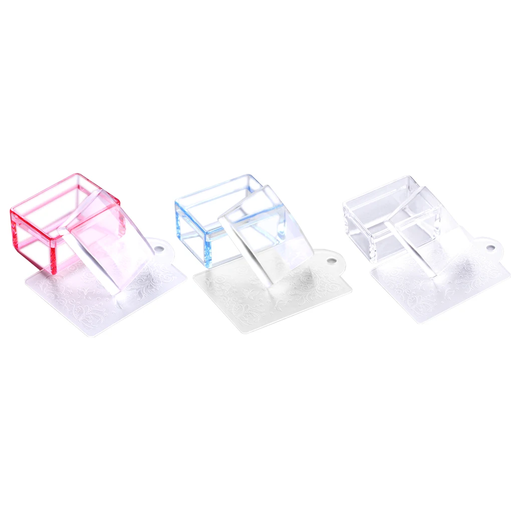Прямоугольная Желе Прозрачная силиконовая головка штамп-инструмент для дизайна ногтей инструмент с скребок прозрачный розовый голубой