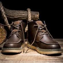 Printemps automne en cuir hommes hiver bottes plate-forme de style Britannique lacent brun travail hommes bottes
