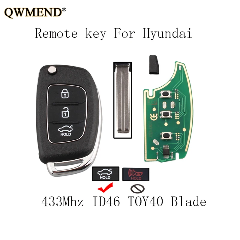 

QWMEND 3pcs*3Button 433Mhz Car Remote Key Fob For HYUNDAI IX35 IX25 IX45 Elantra Santa Fe 2013-2017 Original key ID46 chip