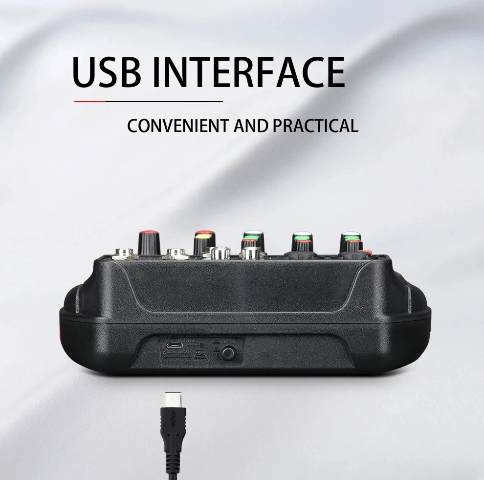A4 Multi-purpose Audio Mixer with Bluetooth Record 4 Channels Input Mic Line Insert USB Playback Sound Card Small Mixing Console