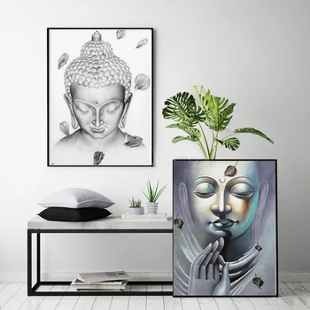 

Bow Meditation Buddha Statue Canvas Painting Black and White Modern Buddhist Decorative Poster Home Decoration Wall Art Pictures