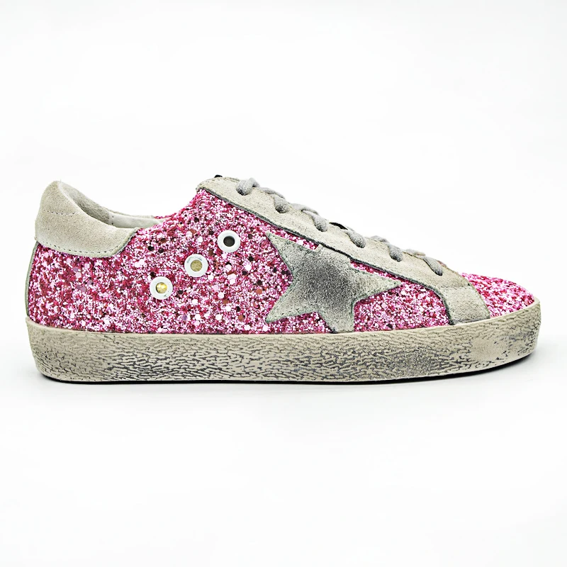 

2017 Original Deluxe Golden Shoes Women Men Stella Spring Autumn Pink Sequined Cloth Casual Goose Shoes Scarpa Chaussures Zapato