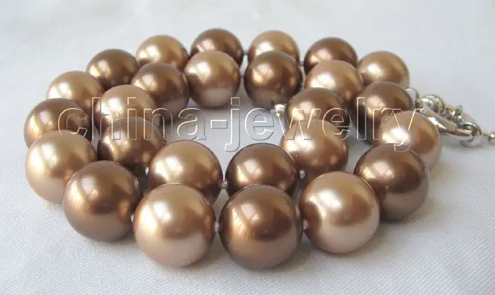 

FREE SHIPPING HOT sell new Style >>>> 18" 16mm perfect round champagne + coffee south sea shell pearl necklace