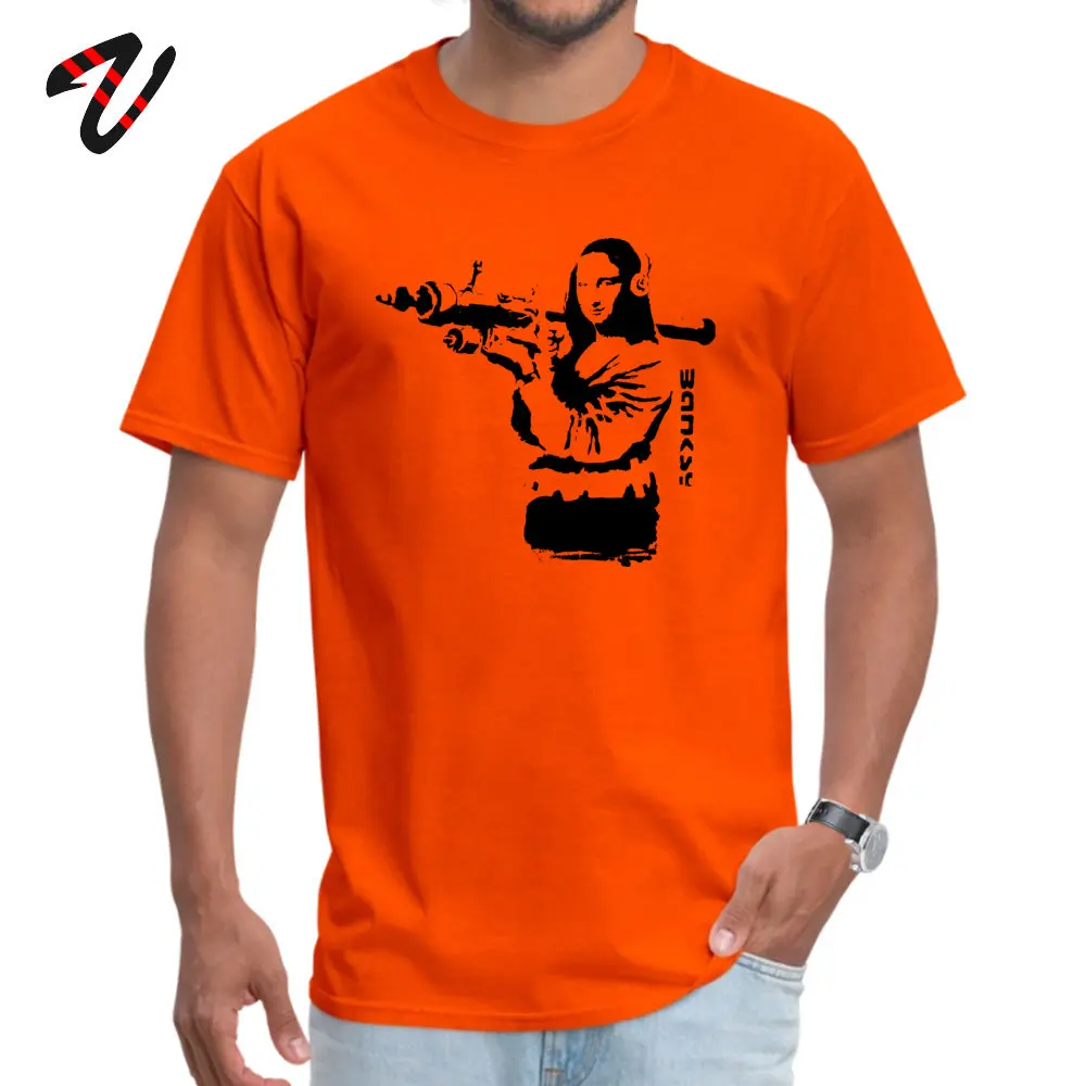 BanksyMonaLisa 100% Cotton Casual _white Tops Shirt Wholesale Short Sleeve Men T-shirts Casual Labor Day Tee Shirts Round Collar Banksy-Mona-Lisa orange