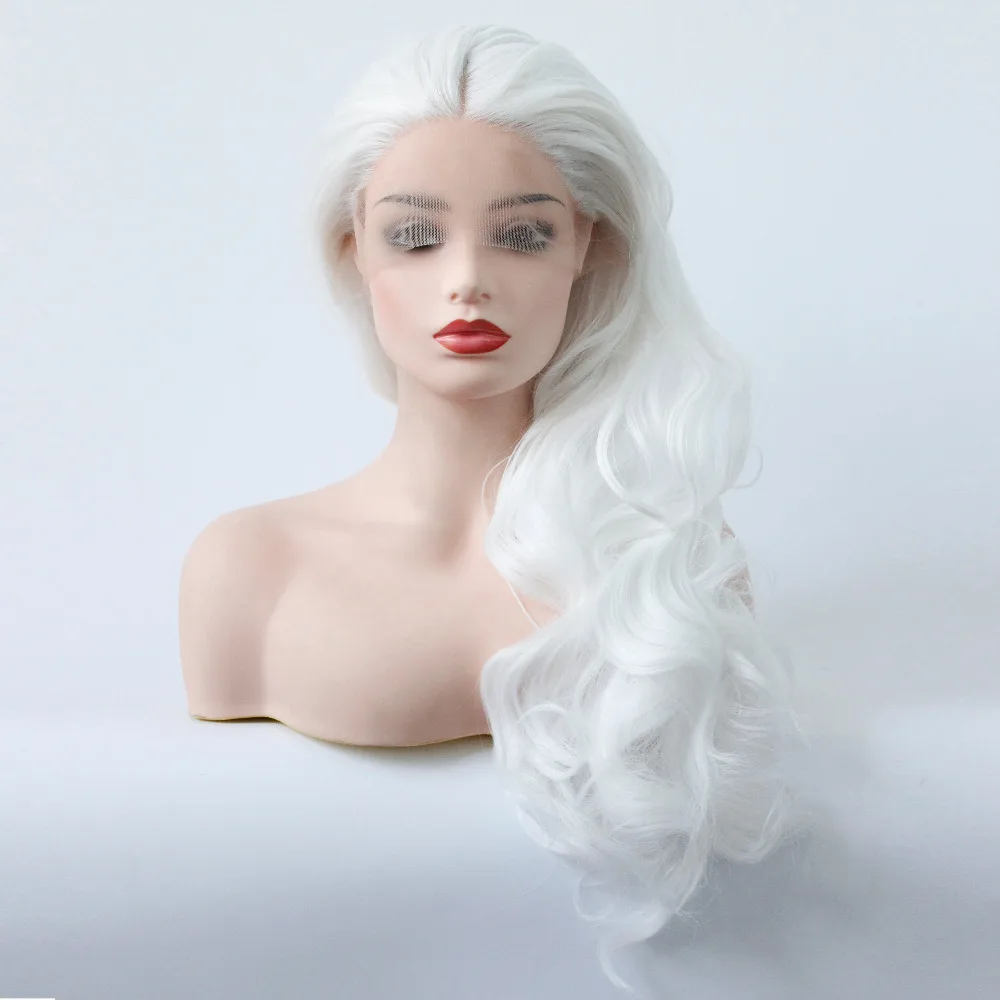 alt=''Snow White Synthetic Lace Front Wigs Heat Resistant Fiber Hair Long Body Wave Wig For Women Middle Part Cosplay Wig''-7
