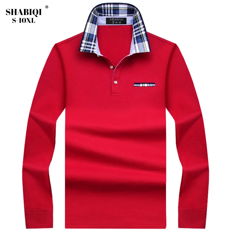 SHABIQI, Осень-зима, Мужская брендовая рубашка поло, Мужская рубашка поло с длинным рукавом, повседневная мужская рубашка поло размера плюс 6XL 7XL 8XL 9XL 10XL