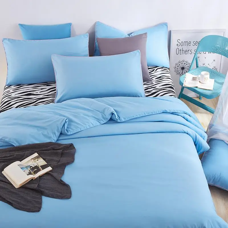 

UNIKEA . . Cotton Bedding Sets Shallow Sea Blue Zebra Bed Sheet and Duver Quilt Cover Pillowcase Soft and Comfortable King Queen
