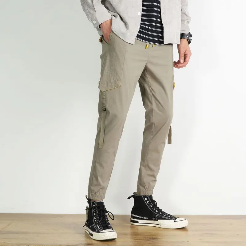 Spring and summer men's casual pants elastic beam foot overalls thin section sports nine pants men's casual tide brand pants