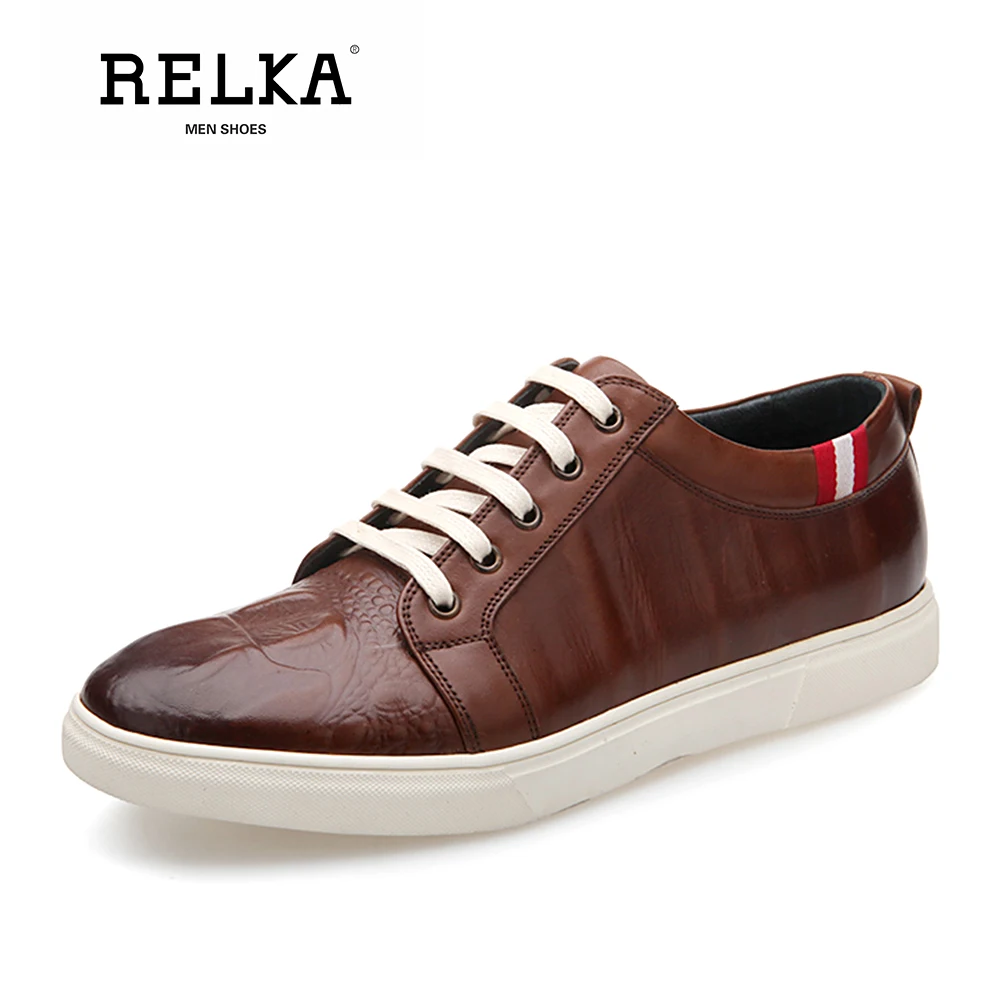 

RELKA Luxury Men Casual Shoes Handmade Genuine Leather Round Toe Comfortable Heel Shoes Solid Lace-up Fashion Soft Men Shoes N21