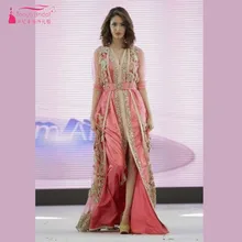 New Arrival Caftan Marocain Islamic Abaya in Dubai Evening Dress Half Sleeve Evening Gowns 2017 Custom made Sexy Split Dresses