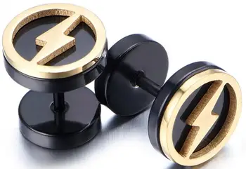

Stainless Steel Stud Earring Round Gold&Black Flash Pattern Earrings Stud Earrings Punk Style Men Women Fashion Jewelry