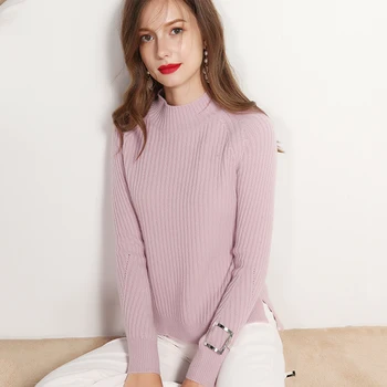 

Autumn and winter O-neck 100% women's pure cashmere sweater JECH solid color pullover fashion long-sleeved knit women's sweater