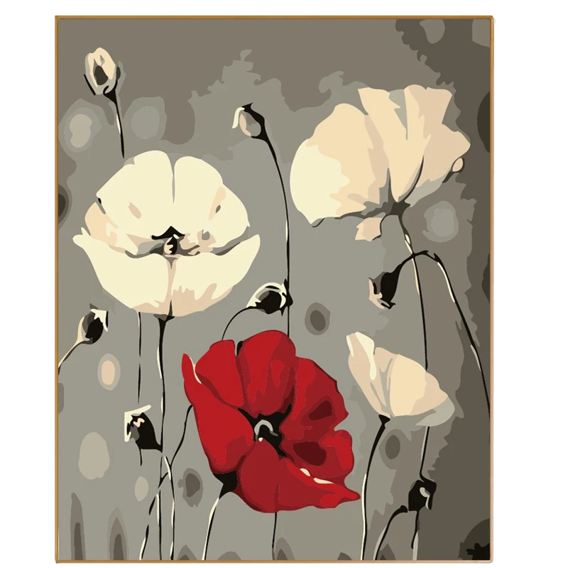 Tanie Phkv Nowoczesny Obraz Czerwone Kwiaty Diy Olejny Numer