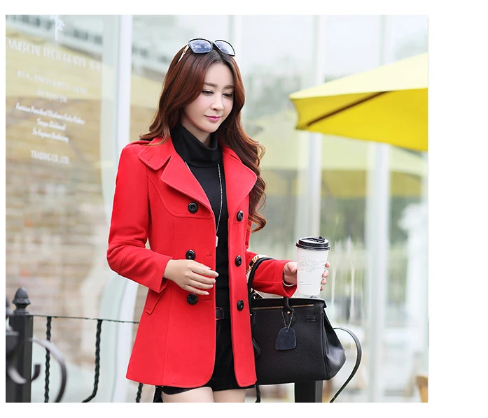2018  Autumn and winter new female woolen coat short Korean version of the slim slimming lapel double-breasted woolen coat female tide (24)