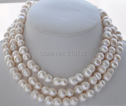 free shipping >>>50" WHITE peanut DOUBLE BAROQUE FRESHWATER PEARL NECKLACE