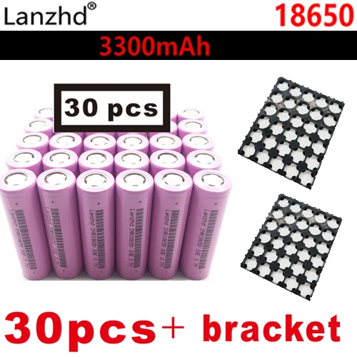 8-30PCS 18650 Batteries 3.7V Li ion 3300mAh 30A 18650VTC7 INR18650 battery with fixed bracket 18650 Holder and Splicing Bracket - Цвет: 30 pcs and bracket