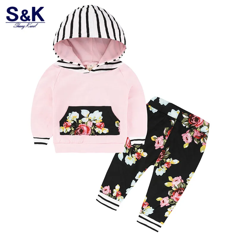 

2019 New Arrival Baby Clothes 2 Pcs. Hoodies T-shirts + Floral Legging Pants Bebes Cloting Set for Girls Infant Suit Xy-312