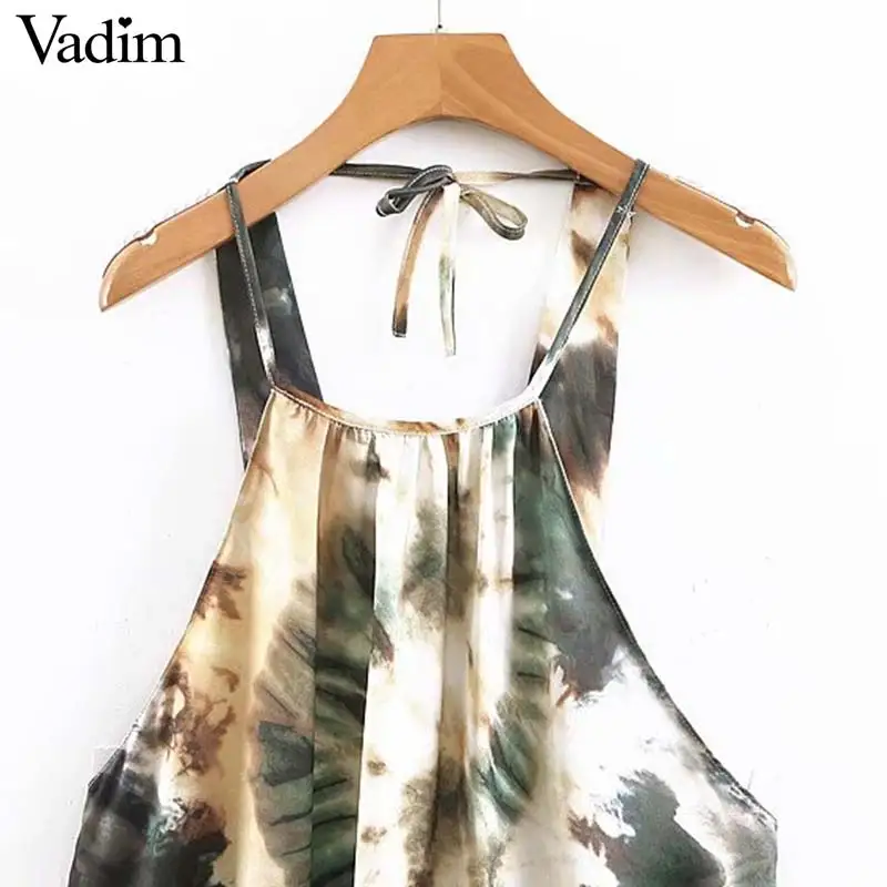 Vadim женское стильное платье с принтом Холтер Низкий вырез на спине длина до лодыжки платье с регулируемыми бретельками Сексуальное Женское винтажное ТРАПЕЦИЕВИДНОЕ длинное платье QB669