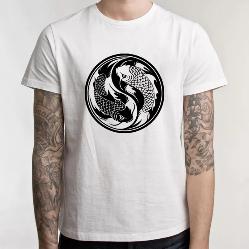 Japan Style Japanese Carp Fish Yin Yang T Shirts Men T