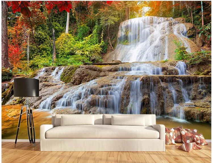 

Custom painting for living room Maple Forest Rock Falls art Photos background photography bedroom murals-3d wall wallpaper 3d