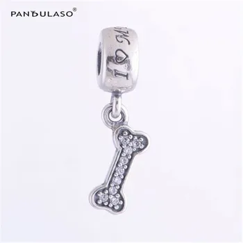

100% 925 Sterling Silver Jewelry Beads Fits European Charm Bracelet & Choker Dog's Food Paved Bone Dangle Beads DIY Jewelry