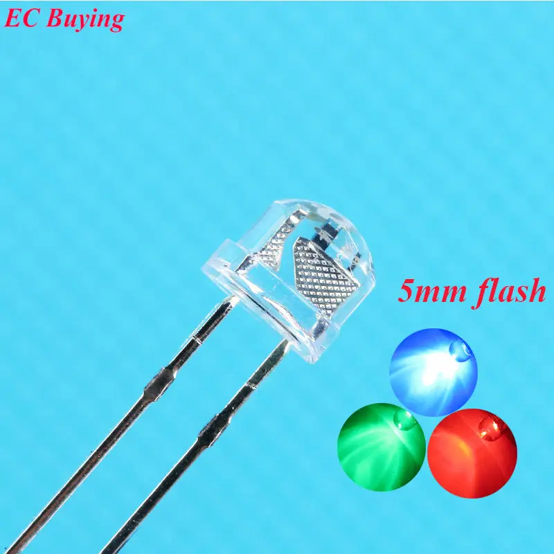 

50pcs 5mm Clear Straw Hat Multicolor Flicker RGB Red Green Blue Blinking 5 mm LED Light Emitting Diode Lamp DIY Kit