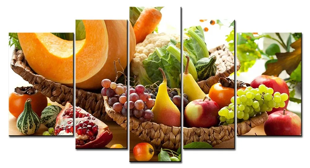 

5 panel food still life canvas printing modern home wall decoration living room picture frame XJDC10-39