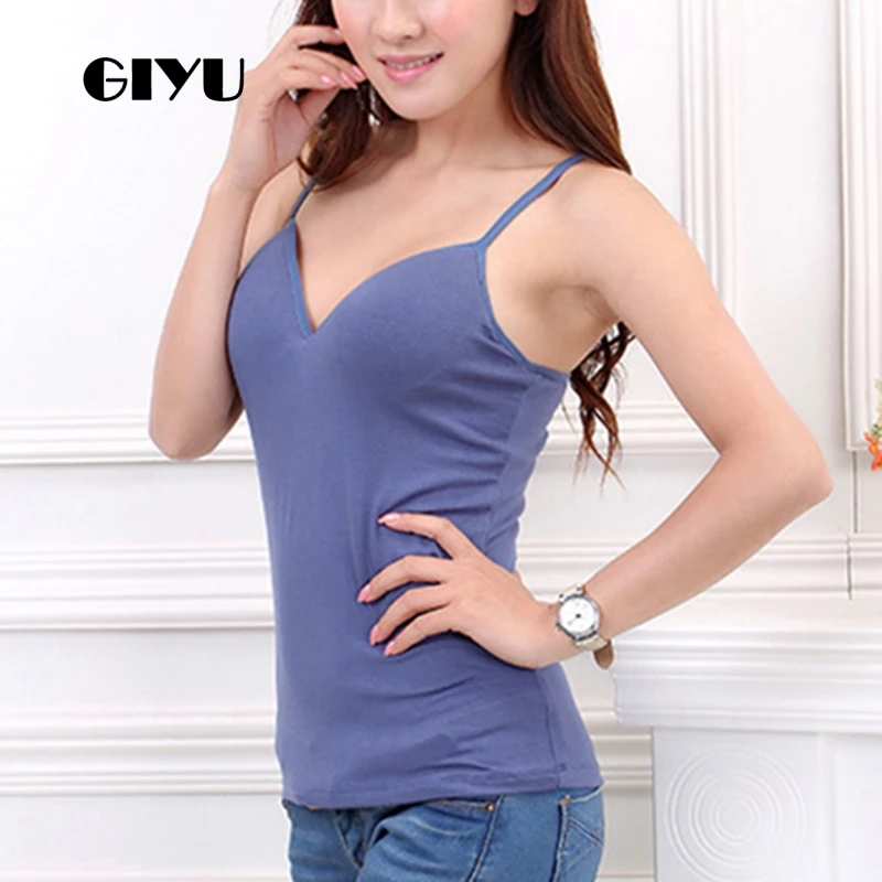 

GIYU Summer Women Solid Basic Tanks Sleeveless Tee Adjustable Strap Padded Tops Skinny camiseta mujer