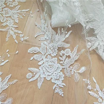 

High-end sequins embroidered lace fabric applique flower wedding dress children's clothing DIY lace fabric accessories