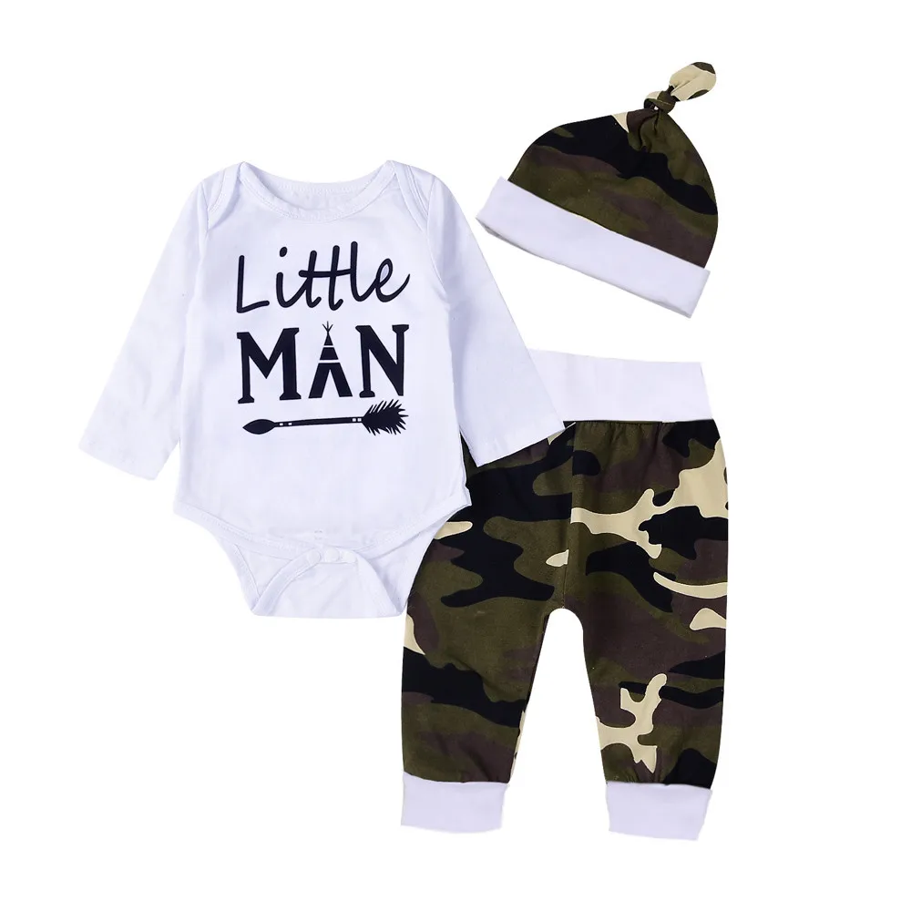 

Infant Baby Girls Boys Letter Print Romper Jumpsuit Camouflage Pants Outfits Set
