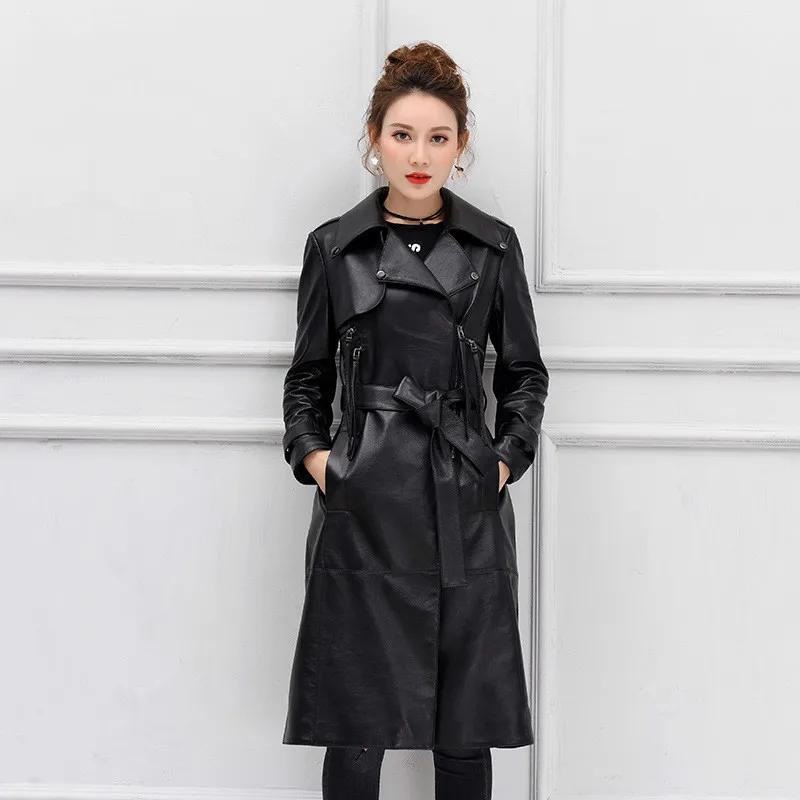 Женское меховое пальто, куртка из натуральной кожи, женская одежда, весна-осень, длинный плащ из овчины, корейский элегантный ZT2230