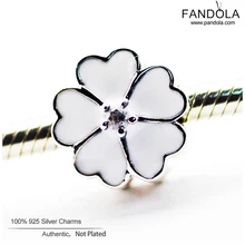 Белый Эмаль примулы клип металлические бусины Подвески Серебро 925 для браслета Argent DIY Шарм аксессуары для ювелирных изделий