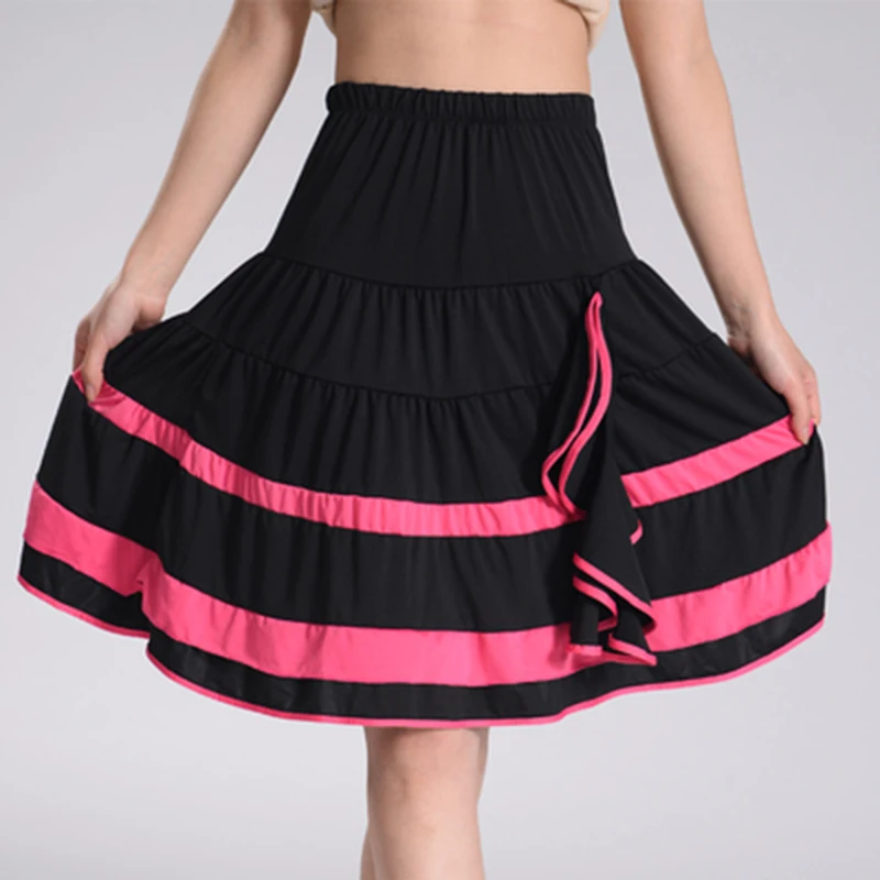 

New Women Latin Dance Skirt Spandex Cotton Ballroom Samba Chacha Dancing Dress inside with Anti Emptied Shorts Girls Mini