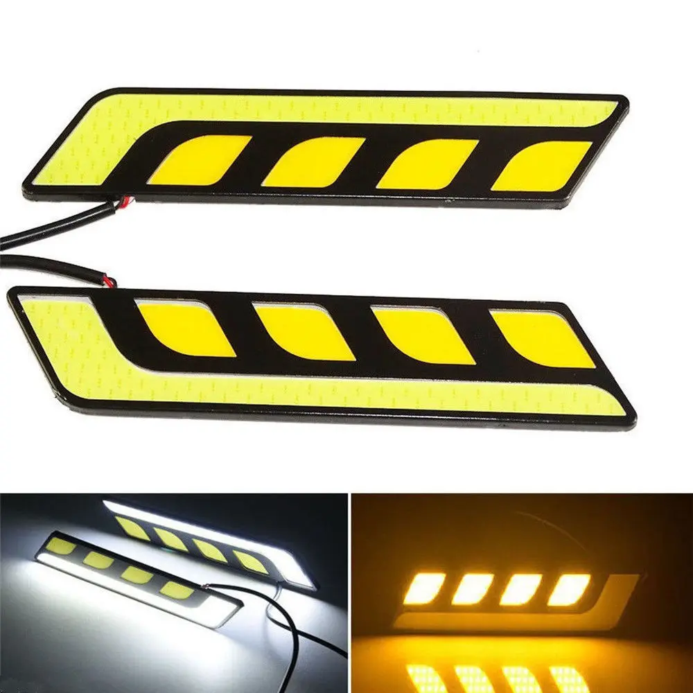 

2pcs DC 12V Car COB LED Daytime Running Light Fog Driving Lamp DRL Amber Turn Signal 2 in 1 White Light Daylight Auto Lightbar