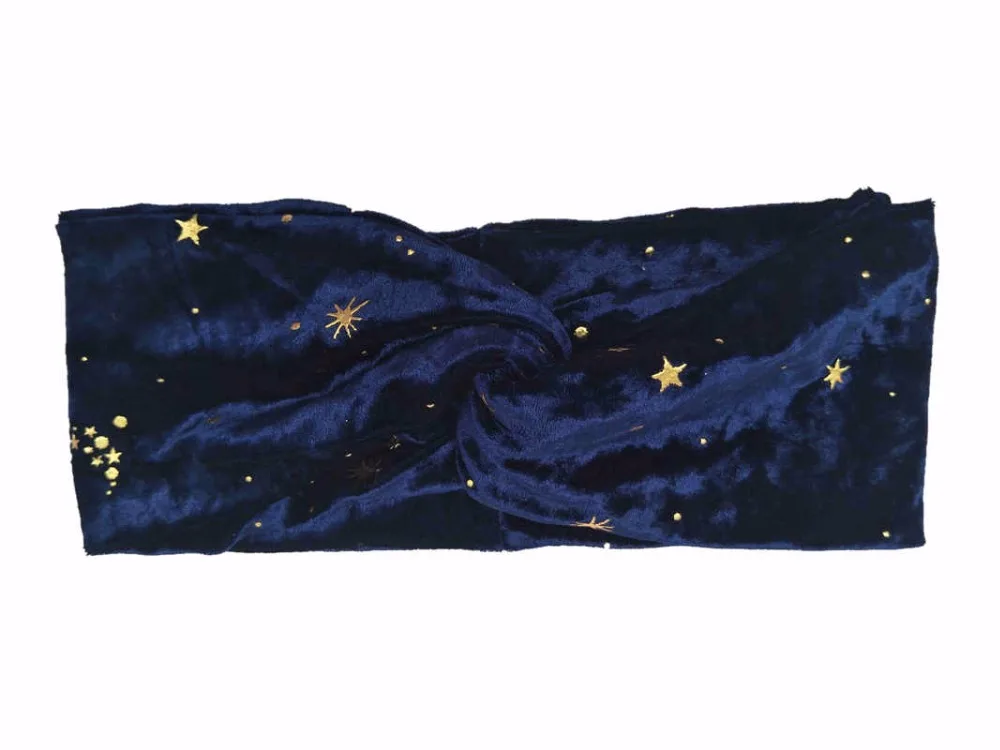 

T185012 New stretchy fashion velvet with golden stars and the moon turban beanie hair band, comfortable soft hair band