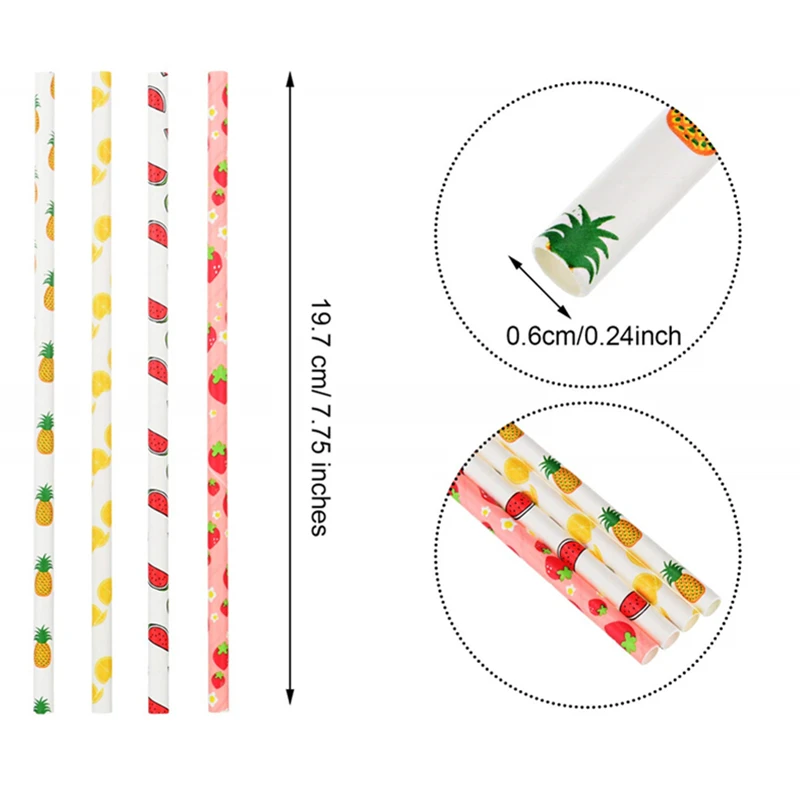 Ipalmay 200 шт бумажные соломинки фруктовый узор декоративные летние трубочки для питья на вечеринке для Гавайских дней рождения свадьбы