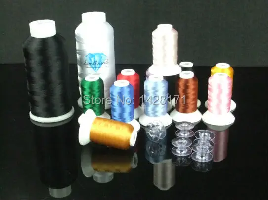 

Simthread popular polyester home machine 12pcs 550Y embroidery thread+ bobbin thread+10 pcs A classic bobbin with free shipping