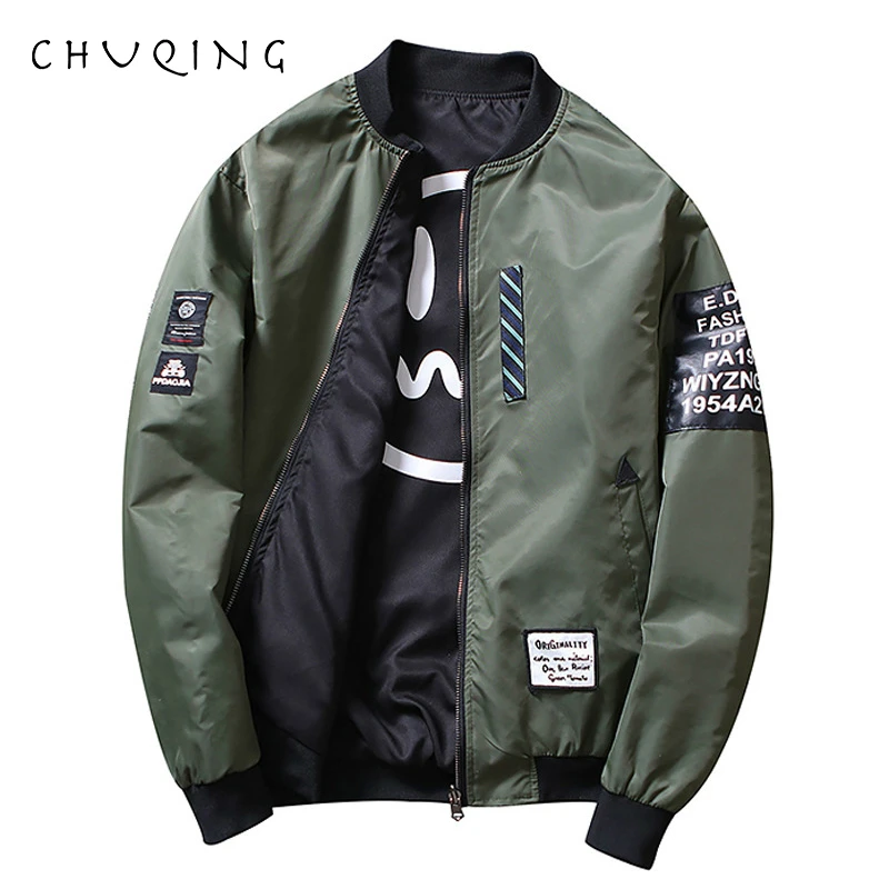 

CHUQING Spring and Autumn Thin Men's Baseball Collar Embroidered Double-sided Coat Large Size Casual Tide Jacket Male