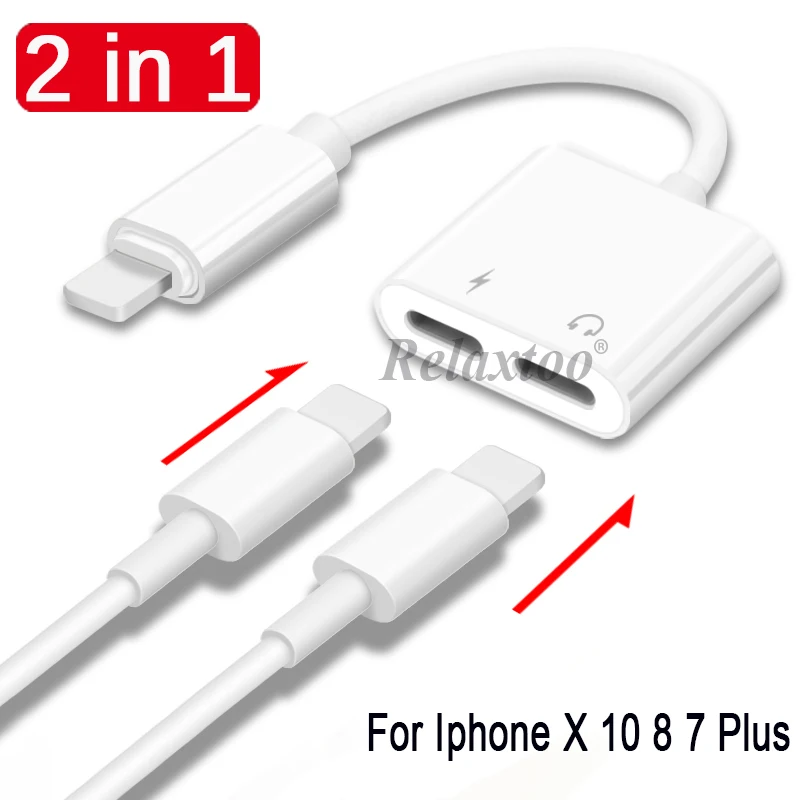 Koop 2 in 1 Plastic Audio Kabel Adapter Voor iPhone X 7 8 plus 10 Oortelefoon Kabels Voor IOS 3.5mm 65mm Hoofdtelefoon Aux Jack Connector