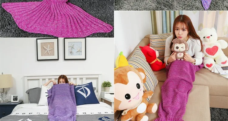 Одеяло «русалка», трикотажное одеяло «хвост русалки», очень мягкое вязаное крючком одеяло ручной работы для домашнего дивана, спальный мешок для детей и взрослых