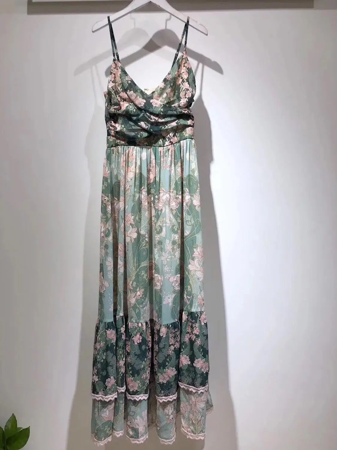 

Women Sleeveless Flower Print Spaghetti Strap Maxi Dress Summer Fresh Long Dress