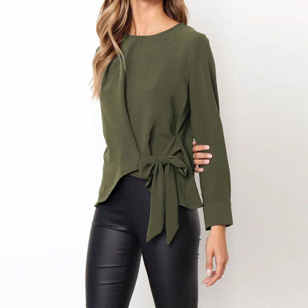 Women Shirt O Neck Long Sleeve Slim Shirt Tie Bow Loose Women Shirt O Neck Long Sleeve Slim Shirt Tie Bow Loose