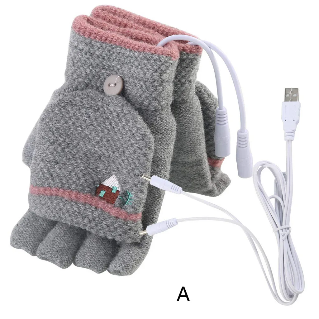 

Laptop Women Men USB Heated Mitten Full&Half Finger Winter Warm Knit Hand Gloves Warm Stretch Knit Mittens Imitation Finger new