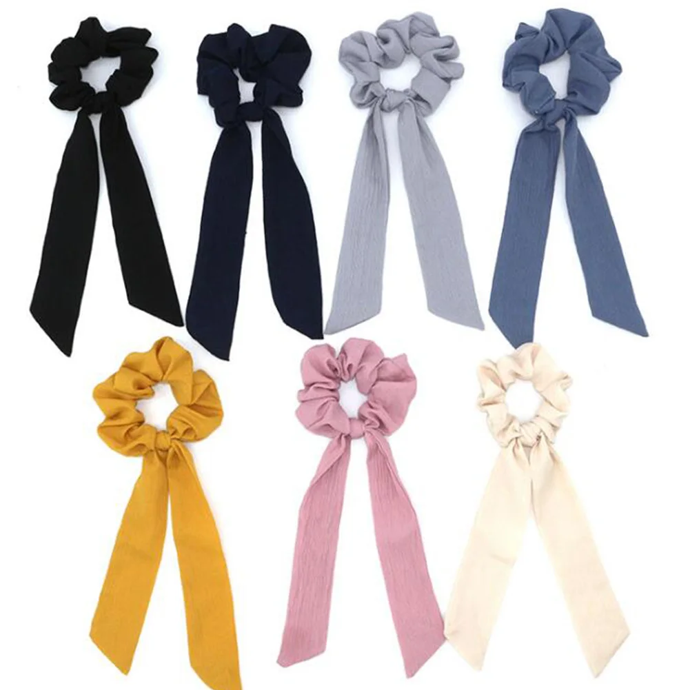 2019 Bohemian Polka Dot Floral Printed Ribbon Bow Hair Scrunchies Women Elastic Hair Band Ponytail Scarf Hair Ties Accessories