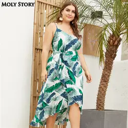 Летние рюшами Платье с принтом плюс размеры Cami вечерние длинные платья для женщин высокая низкая