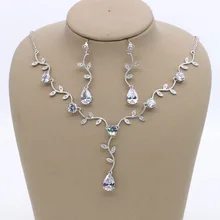 SLBRIDAL Copper Wedding Cubic Zircon Jewelry Set Bridal CZ Necklace Earring Set Banquet Party Jewelry Set Bridesmaids Jewelry bride zircon drops hypoallergenic ear clip necklace set wedding bridal party jewelry set dress up necklace earring set