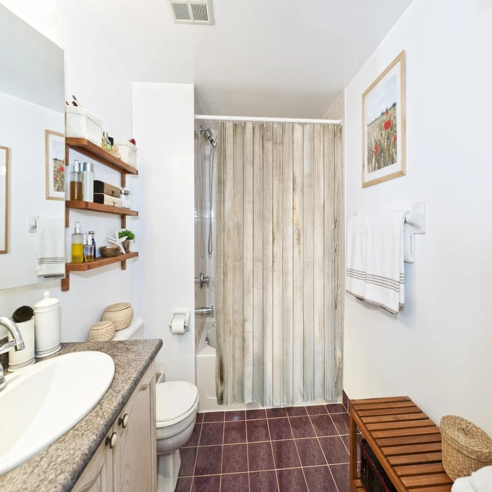 Vintage Waterproof Shower Curtain Printed With Wood Door Retro Vintage Waterproof Shower Curtain Printed With Wood Door Retro Household Water Resistant Polyester Bathroom Decor