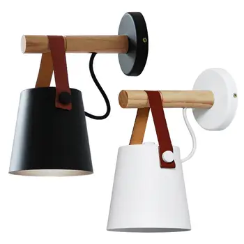

Nordic LED Wall Lamp Wood Hanging Sconce Modern Bedside Light For Living Room Restaurant