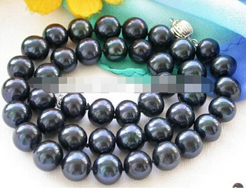 

yan 1537 17" 10-11mm BLACK ROUND FRESHWATER PEARL NECKLACE