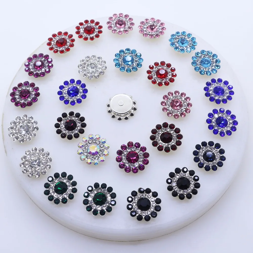 

Hot! 10pcs/lot 15mm Silver for Crystal Rhinestone Metal button Flatback Decoration Sewing Craft Scrapbook Accessor